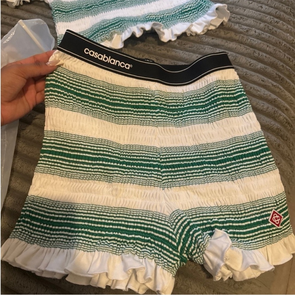 Casablanca Green and White Striped Bike Shorts